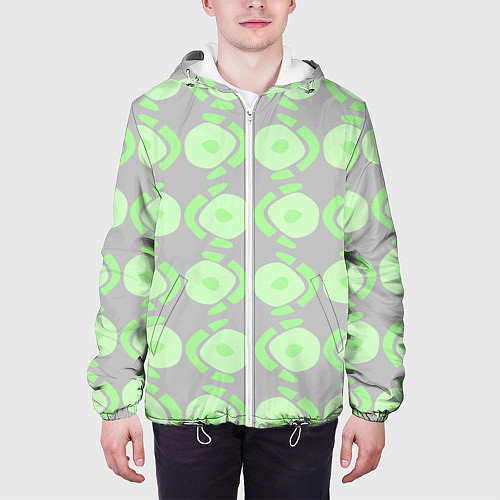 Мужская куртка Абстрактные зеленые фигуры на сером / 3D-Белый – фото 3