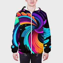 Куртка с капюшоном мужская Яркая красочная абстракция - нейроарт, цвет: 3D-белый — фото 2