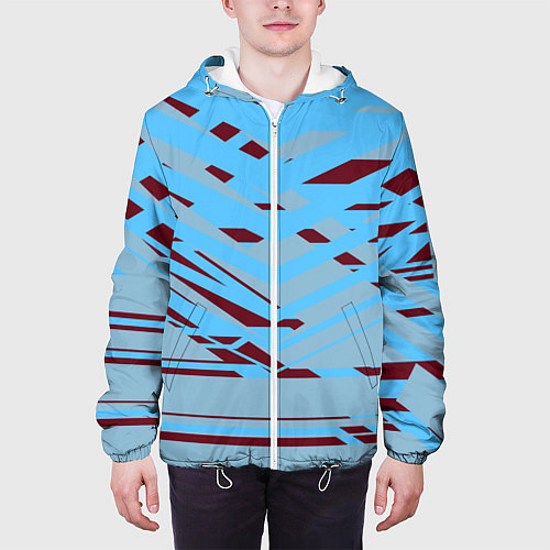 Мужская куртка Геометрическая абстракция сине голубого цвета / 3D-Белый – фото 3