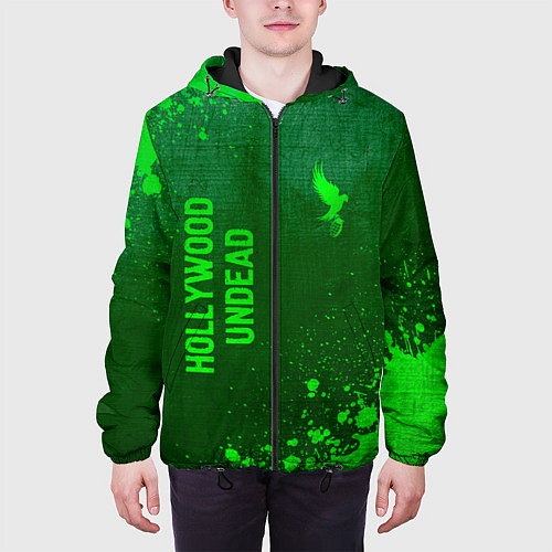 Мужская куртка Hollywood Undead - green gradient вертикально / 3D-Черный – фото 3