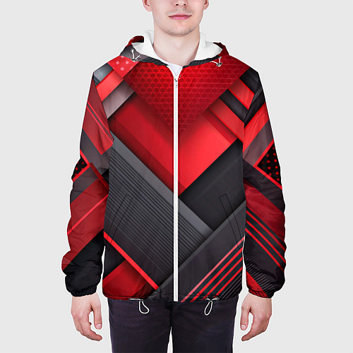 Мужская куртка Геометрия красные черные пластины / 3D-Белый – фото 3