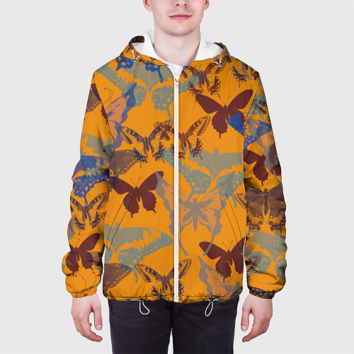 Мужская куртка Бабочки на оранжевом - паттерн / 3D-Белый – фото 3