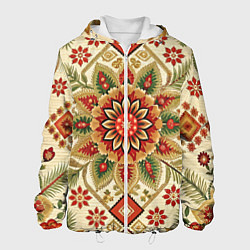 Куртка с капюшоном мужская Стиль советского ковра узоры и орнамент, цвет: 3D-белый