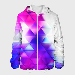 Куртка с капюшоном мужская Неоновые треугольники абстракция, цвет: 3D-белый