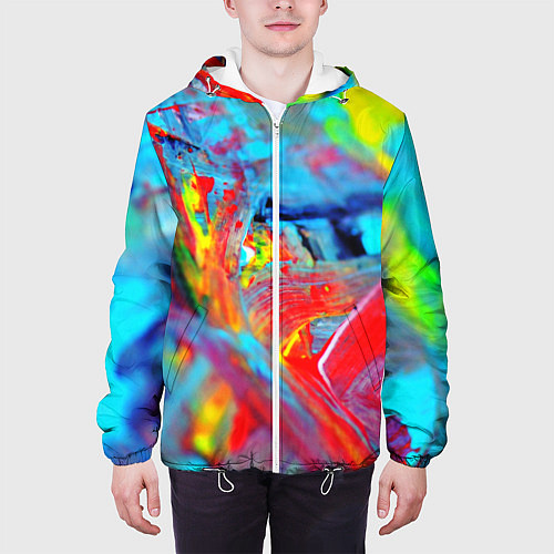 Мужская куртка Абстрактные краски неон / 3D-Белый – фото 3