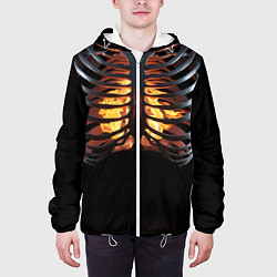 Куртка с капюшоном мужская Огонь в груди скелета - костюм на хэллоуин, цвет: 3D-белый — фото 2