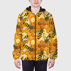 Куртка с капюшоном мужская Пчелиный цветной паттерн, цвет: 3D-черный — фото 2
