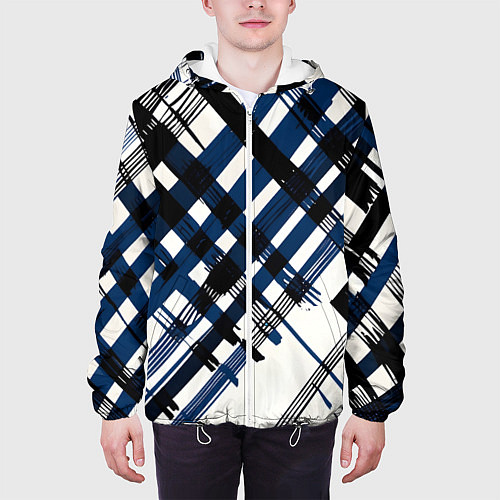 Мужская куртка Косая клетка бело-синяя / 3D-Белый – фото 3