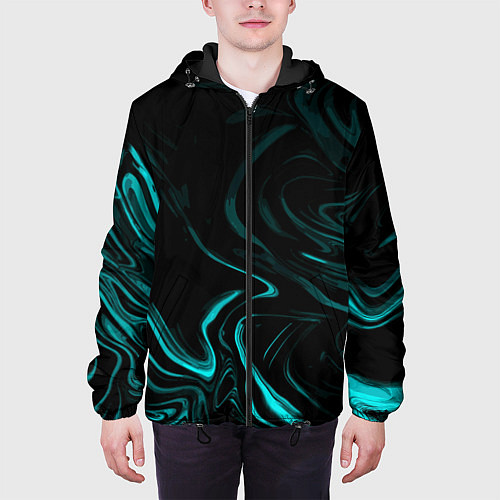 Мужская куртка Чёрный с бирюзовыми разводами абстракция / 3D-Черный – фото 3