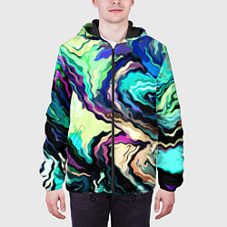 Куртка с капюшоном мужская Абстракция смесь красок сине-зелёный, цвет: 3D-черный — фото 2