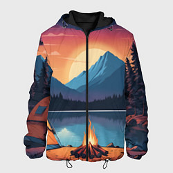 Куртка с капюшоном мужская В лесу с палаткой, цвет: 3D-черный