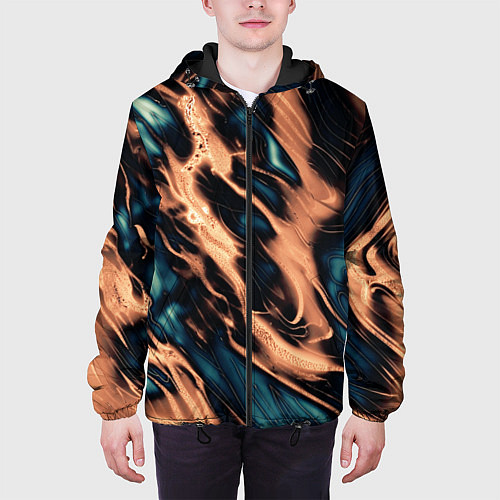 Мужская куртка Абстракция тёмный бирюзово-медный / 3D-Черный – фото 3
