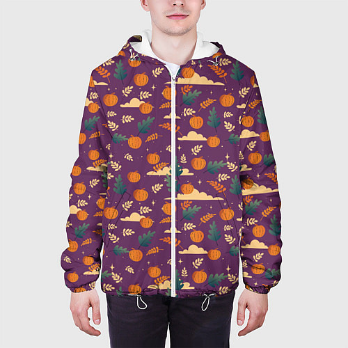 Мужская куртка Маленькие тыквы на фиолетовом фоне / 3D-Белый – фото 3