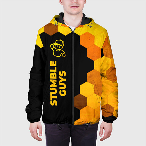 Мужская куртка Stumble Guys - gold gradient по-вертикали / 3D-Черный – фото 3