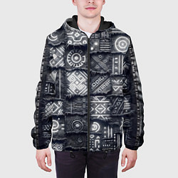 Куртка с капюшоном мужская Африканские узоры на пэчворк дениме, цвет: 3D-черный — фото 2