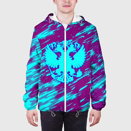 Мужская куртка Герб РФ холодные краски / 3D-Белый – фото 3