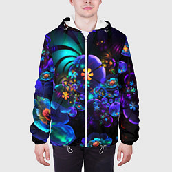 Куртка с капюшоном мужская Оптический фрактальный цветок, цвет: 3D-белый — фото 2
