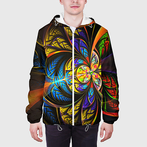 Мужская куртка Фрактальный оптический узор в цвете / 3D-Белый – фото 3