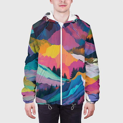 Мужская куртка Красочные горы / 3D-Белый – фото 3