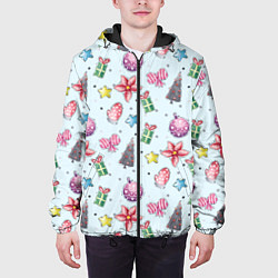 Куртка с капюшоном мужская Новогодний фон, цвет: 3D-черный — фото 2