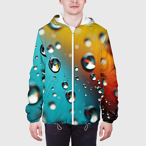 Мужская куртка Крупные капли на цветном фоне / 3D-Белый – фото 3