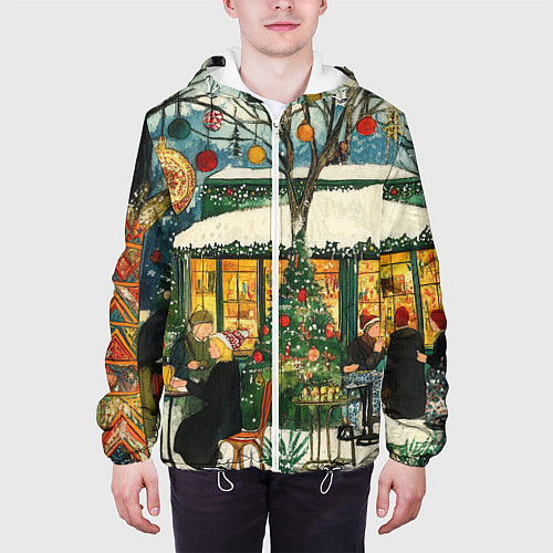 Мужская куртка Новогодние посиделки / 3D-Белый – фото 3