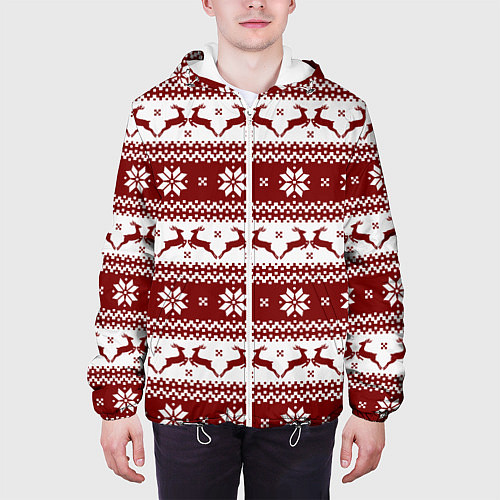 Мужская куртка Скандинавский узор с оленями / 3D-Белый – фото 3