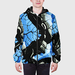 Куртка с капюшоном мужская Чёрные линии на чёрно-синем фоне, цвет: 3D-черный — фото 2