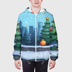 Куртка с капюшоном мужская Елки и елочные игрушки, цвет: 3D-белый — фото 2
