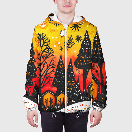 Мужская куртка Елочки на фоне оранжевого неба / 3D-Белый – фото 3