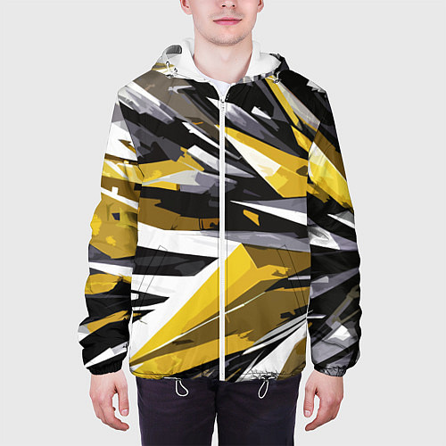 Мужская куртка Чёрно-жёлто-белая абстракция / 3D-Белый – фото 3