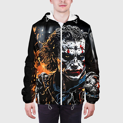 Мужская куртка Джокер на фоне огня / 3D-Белый – фото 3