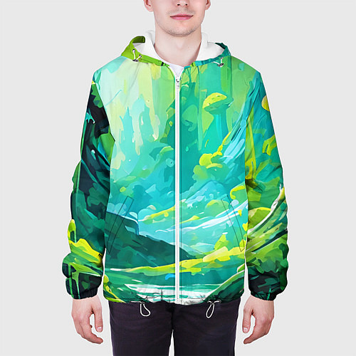 Мужская куртка Зелёная кислотная абстракция / 3D-Белый – фото 3