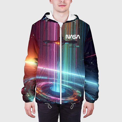 Мужская куртка Spaceship in the neon cosmos - nasa / 3D-Белый – фото 3