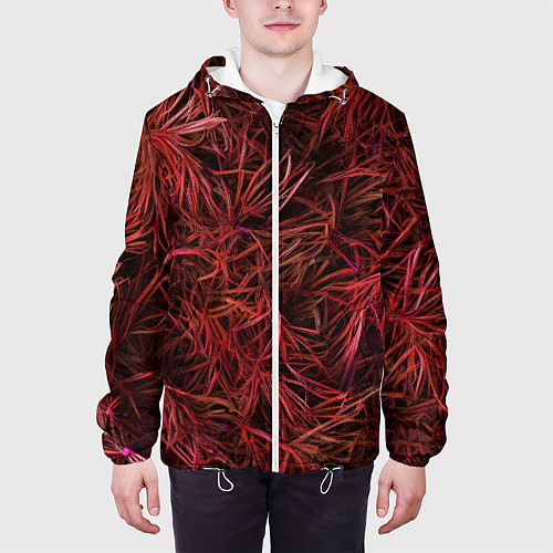 Мужская куртка Красная трава на чёрном фоне / 3D-Белый – фото 3