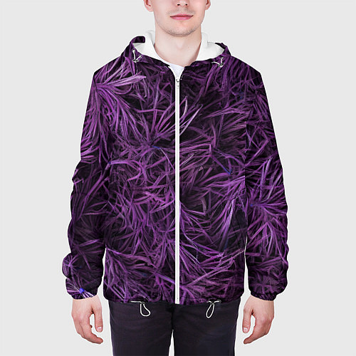 Мужская куртка Фиолетовая трава на чёрном фоне / 3D-Белый – фото 3
