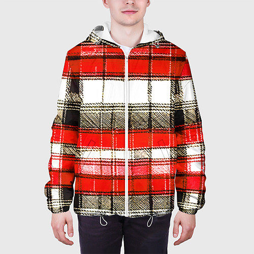 Мужская куртка Чёрные полосы на красно-белом фоне / 3D-Белый – фото 3