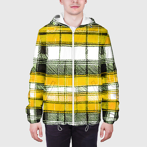 Мужская куртка Чёрные полосы на жёлто-белом фоне / 3D-Белый – фото 3