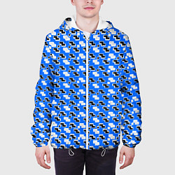 Куртка с капюшоном мужская Чёрно-белые фигуры на синем фоне, цвет: 3D-белый — фото 2