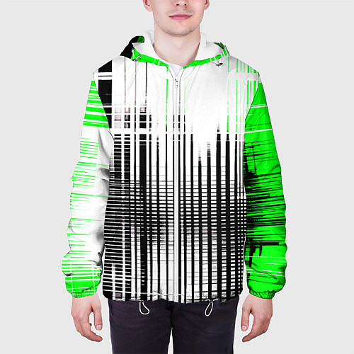 Мужская куртка Зелёно-чёрный гранж на белом фоне / 3D-Белый – фото 3