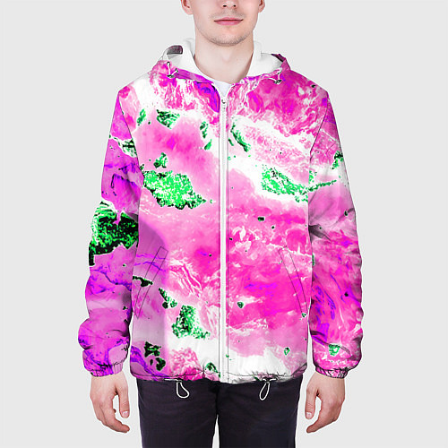 Мужская куртка Розово-зелёная абстракция / 3D-Белый – фото 3
