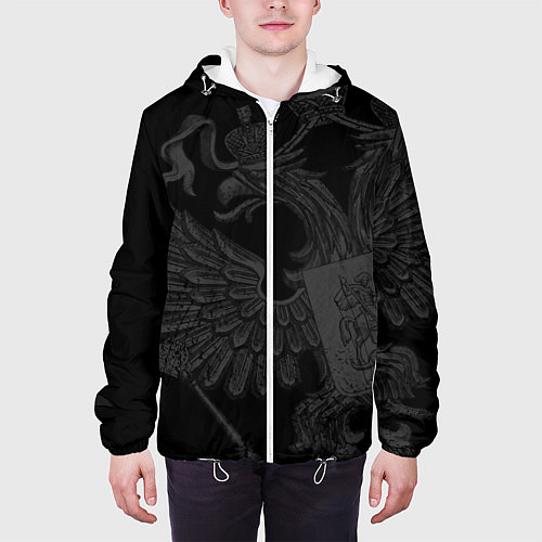 Мужская куртка Герб России - черный минимализм / 3D-Белый – фото 3