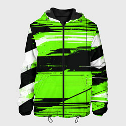 Куртка с капюшоном мужская Горизонтальные чёрно-белые линии на зелёном фоне, цвет: 3D-черный