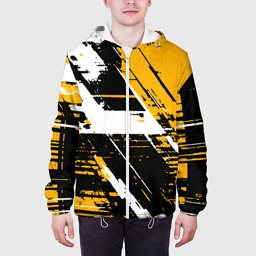 Мужская куртка Diagonal black and white stripes on a yellow backg / 3D-Белый – фото 3