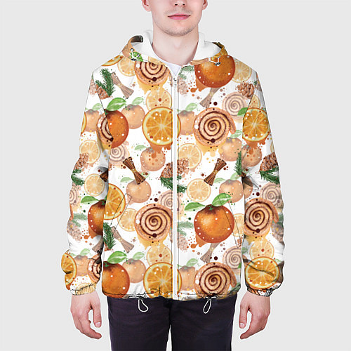 Мужская куртка Апельсины, корица, булочки с корицей на светлом фо / 3D-Белый – фото 3
