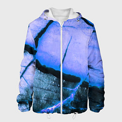 Куртка с капюшоном мужская Трещины на абстрактном синем фоне, цвет: 3D-белый