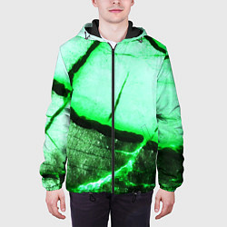 Куртка с капюшоном мужская Трещины на абстрактном зелёном фоне, цвет: 3D-черный — фото 2