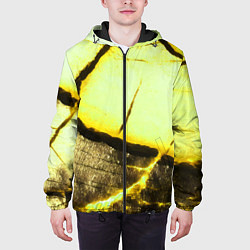 Куртка с капюшоном мужская Трещины на абстрактном жёлтом фоне, цвет: 3D-черный — фото 2