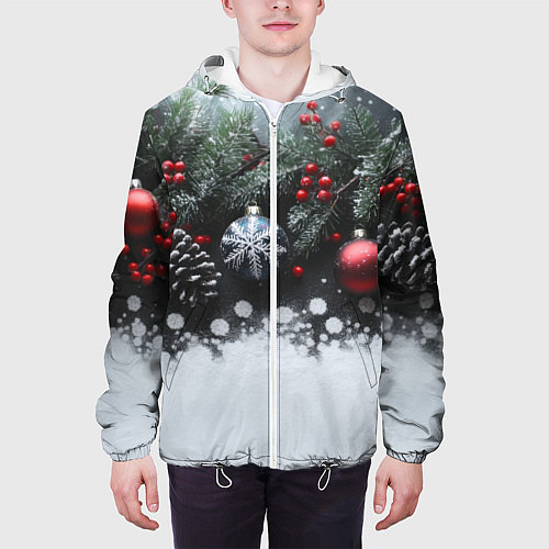 Мужская куртка Елочные игрушки и снег / 3D-Белый – фото 3