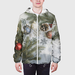 Куртка с капюшоном мужская Новогодние ветки, цвет: 3D-белый — фото 2
